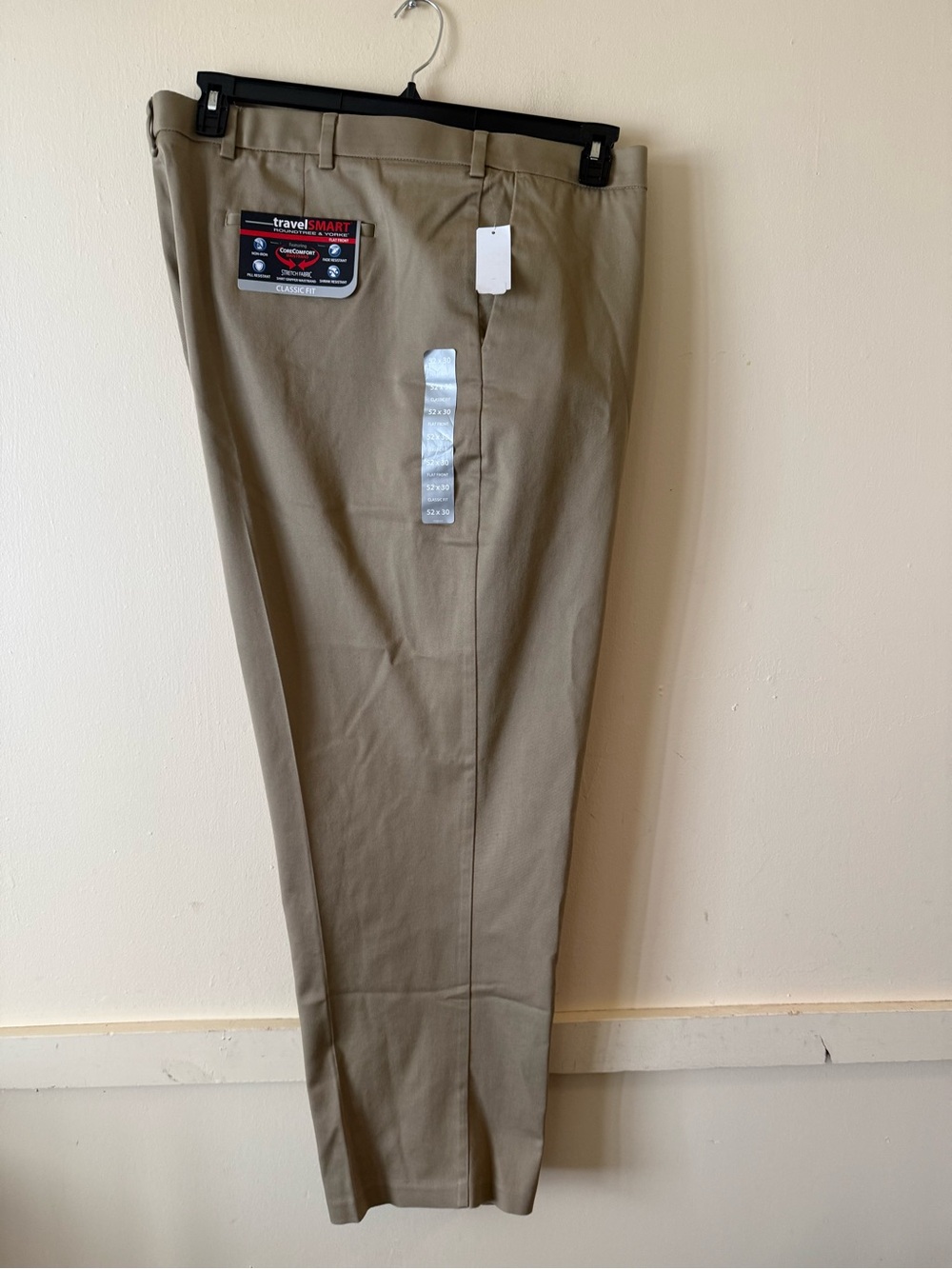 Roundtree & Yorke TravelSmart Pants Men's 52 X 30 Beige Classic Fit Core Comfort